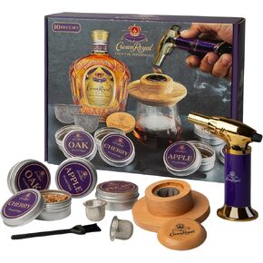 Crown Royal Cocktail Smoking Kit – Premium 10-Piece Whiskey Smoker Set with Butane Torch, Wood Chips (Oak, Apple, Cherry, Pecan), Mesh Burn Cups & Wooden Lid – Gift Set for Whiskey & Bourbon Lovers in Saudi Arabia