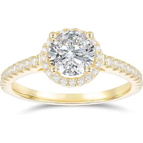 14K الذهب الأبيض قطع مستديرة خواتم مويسانيتي 1 قيراط قطع مستديرة مويسانيتي خاتم الخطوبة 14K 1CT هالو خاتم الخطوبة للنساء in Kuwait