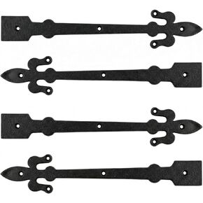 4 Pack 12'' Heavy Duty Decorative Garage Door Hinges Matte Black Powder Coated Dummy Barn Gate Hinges Strap Metal Garage Door Hardware for Barn Gate Cabinet Shutter Shed Fleur De Lis Style in Kuwait