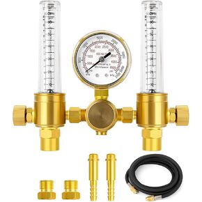 MEANLIN MEASURE Argon Regulator Flow Meter with 6.5 Feet Hose,CGA580 Inlet Connection,5/8" x 18RH Outlet Fitting,Dual Output Argon Welding Flowmeter for TIG MIG Welder in Kuwait