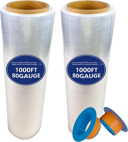 Stretch Film Shrink Wrap Rolls-5" X 1000' Stretch Wrap Roll with Plastic Handle of 80 Gauge 800% Stretch, 5in Mini Wrap Roll for Self Adhering, Moving, Packing, Shipping, Furniture & Pallet (8 Rolls) in Saudi Arabia
