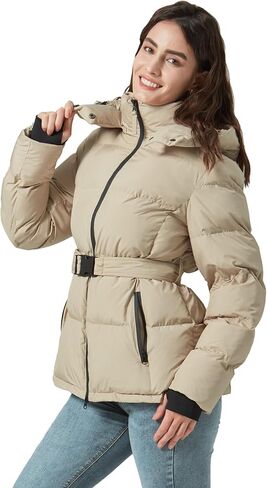 Women's Winter Warm Puffer Jackets Slim Fit Water-Resistant Detachable Hooded with Belt in Saudi Arabia