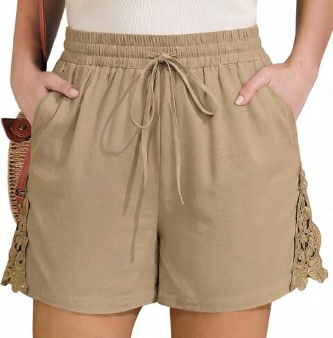 Eytino Womens Plus Size Shorts Summer Casual Drawstring Elastic Waist Lightweight Loose Lace Shorts with Pockets(1X-5X) in Saudi Arabia