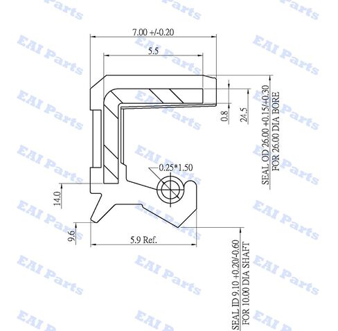 EAI Oil Seal 10mm x 26mm x 7mm TC Double Lip w/Spring. Metal Case w/Nitrile Rubber Coating in Kuwait