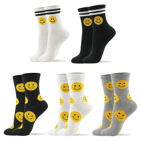Kikiya Women's Cotton Socks - Smiley Face Cute Character Design Crazy Fun Animal Fruits Graphic - Ladies Girls Socks Size 6-8 in Saudi Arabia