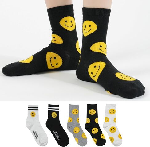 Kikiya Women's Cotton Socks - Smiley Face Cute Character Design Crazy Fun Animal Fruits Graphic - Ladies Girls Socks Size 6-8 in Saudi Arabia
