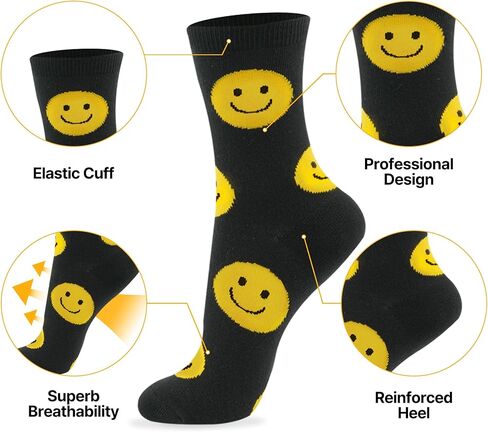Kikiya Women's Cotton Socks - Smiley Face Cute Character Design Crazy Fun Animal Fruits Graphic - Ladies Girls Socks Size 6-8 in Saudi Arabia