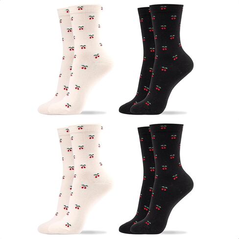 Kikiya Women's Cotton Socks - Smiley Face Cute Character Design Crazy Fun Animal Fruits Graphic - Ladies Girls Socks Size 6-8 in Saudi Arabia