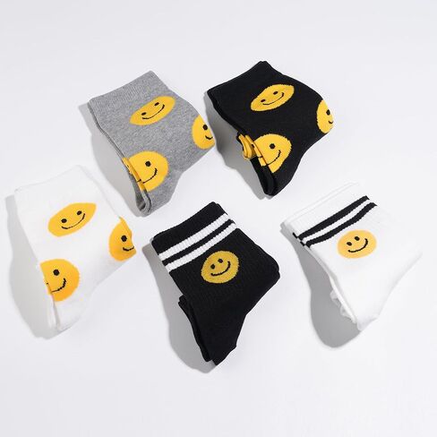 Kikiya Women's Cotton Socks - Smiley Face Cute Character Design Crazy Fun Animal Fruits Graphic - Ladies Girls Socks Size 6-8 in Saudi Arabia