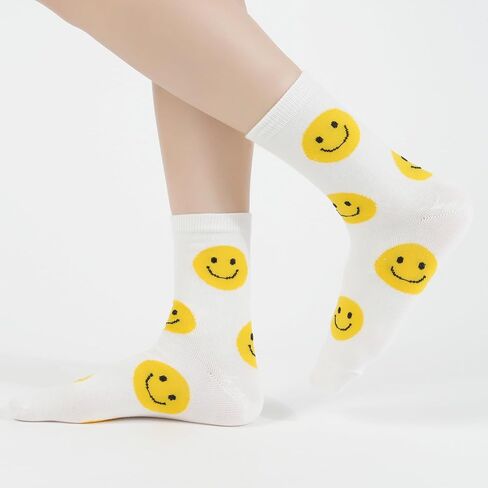 Kikiya Women's Cotton Socks - Smiley Face Cute Character Design Crazy Fun Animal Fruits Graphic - Ladies Girls Socks Size 6-8 in Saudi Arabia