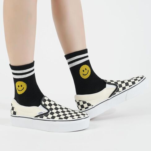 Kikiya Women's Cotton Socks - Smiley Face Cute Character Design Crazy Fun Animal Fruits Graphic - Ladies Girls Socks Size 6-8 in Saudi Arabia