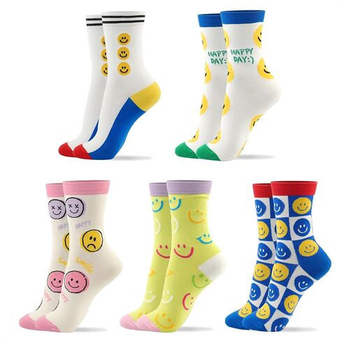 Kikiya Women's Cotton Socks - Smiley Face Cute Character Design Crazy Fun Animal Fruits Graphic - Ladies Girls Socks Size 6-8 in Saudi Arabia