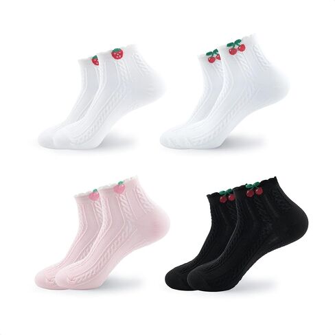 Kikiya Women's Cotton Socks - Smiley Face Cute Character Design Crazy Fun Animal Fruits Graphic - Ladies Girls Socks Size 6-8 in Saudi Arabia