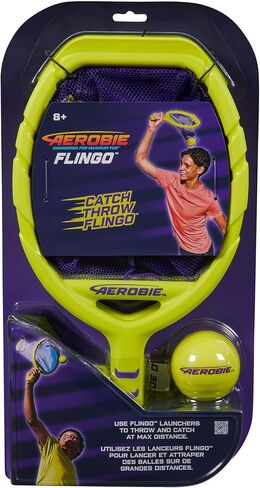 لعبة Aerobie Flingo Catch & Throw Outdoor Game، مجموعة كرات الرمي والالتقاط للصيف والفناء الخلفي والتخييم وألعاب الشاطئ للأطفال من سن 8 سنوات فما فوق، تتضمن مجدافين وكرة واحدة in Kuwait