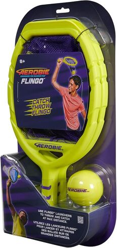 لعبة Aerobie Flingo Catch & Throw Outdoor Game، مجموعة كرات الرمي والالتقاط للصيف والفناء الخلفي والتخييم وألعاب الشاطئ للأطفال من سن 8 سنوات فما فوق، تتضمن مجدافين وكرة واحدة in Kuwait