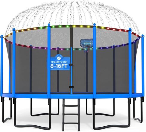 DeepRoar 2026 ترقية 8FT 10FT 12FT 14FT 15FT 16FT في الهواء الطلق الترامبولين للأطفال، الترانبولين الكبير مع طوق كرة السلة، أضواء، الرشاش والجوارب، الترانبولين الثقيلة 1500LB، Tranpoing المعتمدة ASTM in Kuwait