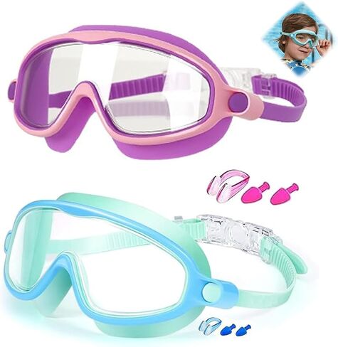2026 SplashyNew Eyes Goggles for Kids, Wide View Swim Goggles, Anti-UV Anti-Fog Pool Water Swimming Goggles for 3-14（2 Pack） in Kuwait