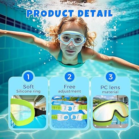2026 SplashyNew Eyes Goggles for Kids, Wide View Swim Goggles, Anti-UV Anti-Fog Pool Water Swimming Goggles for 3-14（2 Pack） in Kuwait