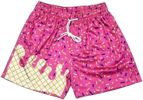 Boys Ice Cream Mesh Printed Athletic Shorts Pink Loose Fit Gym Baseball Workout Summer Shorts with Pockets in Kuwait