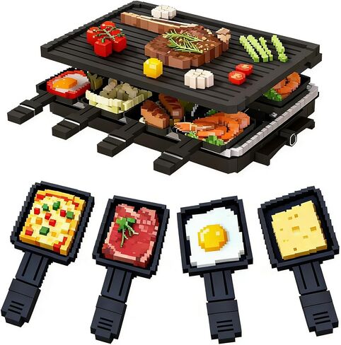 Indoor Grill Smokeless Korean BBQ Grill 2 IN 1 Griddle Electric Grill Raclette Table Grill Kitchen Appliances with 8 Mini Grill Cheese Pans Christmas Gift Removable Non-Stick Temperature Control,1500W in Saudi Arabia