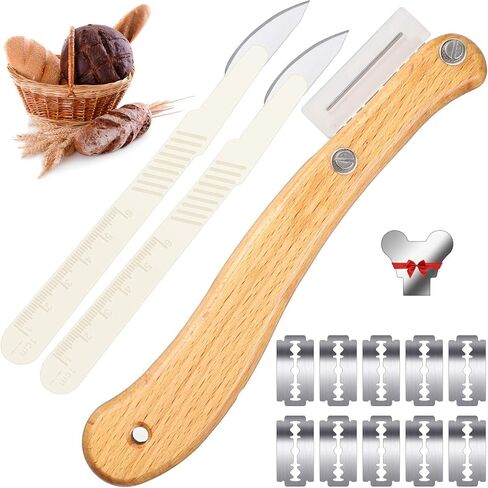 Mudder Bread Lame Sourdough Scoring Tool Magnetic Dough Scoring Tool with 10 Pcs Replaceable Blades Wooden Handle Lame Slashing and 2 Pcs Knife with Protective Cover for Baking in Kuwait