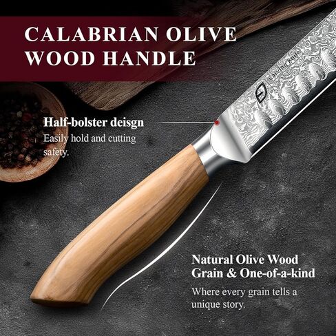 Emojoy Damascus Brisket Slicing Knife, 12" Carving Knife with Japanese Steel, Olive Wood Handle, Luxury Wooden Gift Box, Razor Sharp for Meat & Turkey in Kuwait