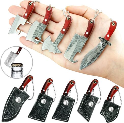 5pcs Tiny Knife Keychain, Mini Pocket Knives Chef, Cute Portable Tiny Pocket knife Pendant with Sheath Package Opener Outdoor Camping Box Cutter Tiny Things for Presents for Christmas in Kuwait
