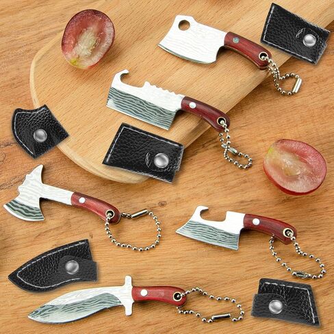 5pcs Tiny Knife Keychain, Mini Pocket Knives Chef, Cute Portable Tiny Pocket knife Pendant with Sheath Package Opener Outdoor Camping Box Cutter Tiny Things for Presents for Christmas in Kuwait