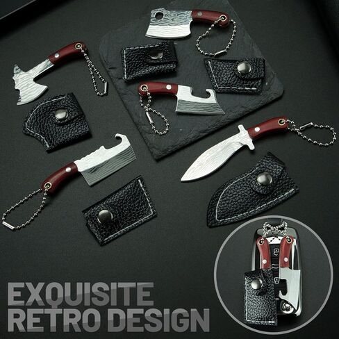 5pcs Tiny Knife Keychain, Mini Pocket Knives Chef, Cute Portable Tiny Pocket knife Pendant with Sheath Package Opener Outdoor Camping Box Cutter Tiny Things for Presents for Christmas in Kuwait