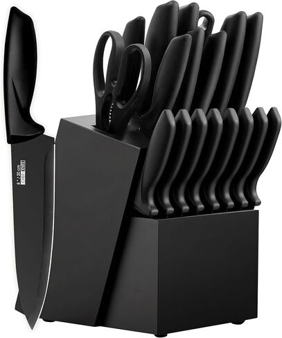 Knife Set, KroWallu 20 Pieces Knife Sets for Kitchen with Block, Dishwasher Safe Kitchen Knife Set with Built-in Sharpener, German Stainless Steel Black Knife Block Set in Kuwait