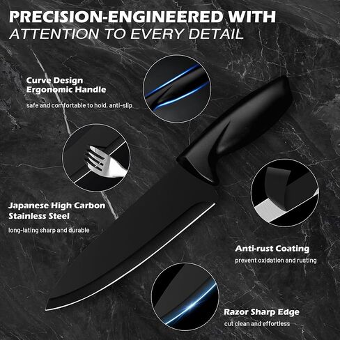 Knife Set, KroWallu 20 Pieces Knife Sets for Kitchen with Block, Dishwasher Safe Kitchen Knife Set with Built-in Sharpener, German Stainless Steel Black Knife Block Set in Kuwait
