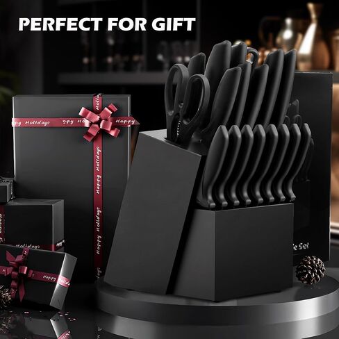 Knife Set, KroWallu 20 Pieces Knife Sets for Kitchen with Block, Dishwasher Safe Kitchen Knife Set with Built-in Sharpener, German Stainless Steel Black Knife Block Set in Kuwait