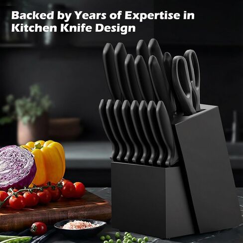 Knife Set, KroWallu 20 Pieces Knife Sets for Kitchen with Block, Dishwasher Safe Kitchen Knife Set with Built-in Sharpener, German Stainless Steel Black Knife Block Set in Kuwait