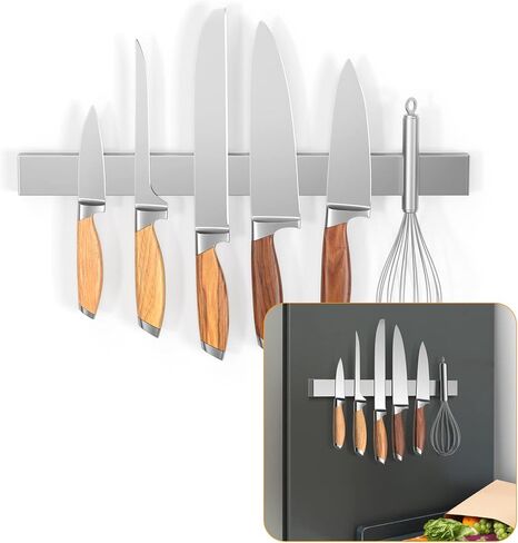 Ninonly 10 Inch Magnetic Knife Holder for Refrigerator, Stainless Steel Double Sided Magnet Knife Strip for Wall, No Drilling Magnetic Knife Rack with Powerful Magnetic Pull Force Fridge Applicable in Kuwait