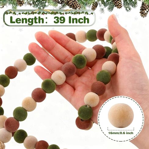Velvet Christmas Bead Garland, 39 Inch Vintage Flock Beads with Tassels Tiered Tray Decor Wall Hanging Home Ornaments for Christmas Tree Decorations in Saudi Arabia