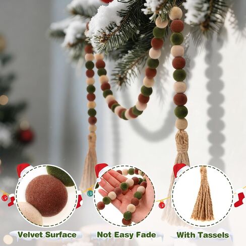 Velvet Christmas Bead Garland, 39 Inch Vintage Flock Beads with Tassels Tiered Tray Decor Wall Hanging Home Ornaments for Christmas Tree Decorations in Saudi Arabia