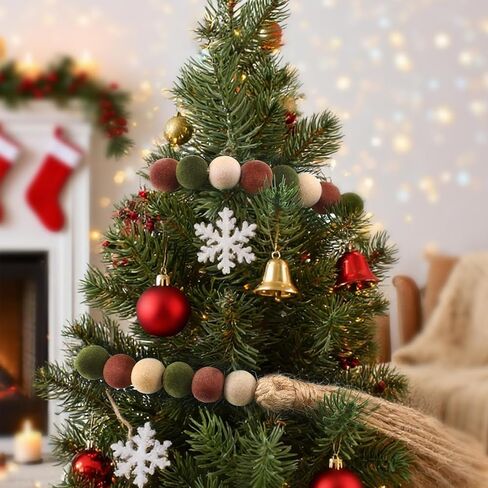 Velvet Christmas Bead Garland, 39 Inch Vintage Flock Beads with Tassels Tiered Tray Decor Wall Hanging Home Ornaments for Christmas Tree Decorations in Saudi Arabia