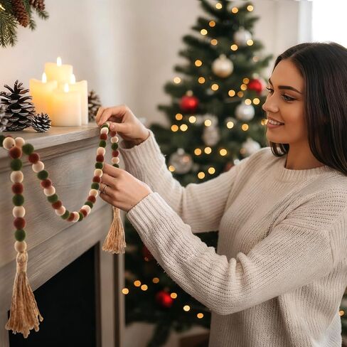 Velvet Christmas Bead Garland, 39 Inch Vintage Flock Beads with Tassels Tiered Tray Decor Wall Hanging Home Ornaments for Christmas Tree Decorations in Saudi Arabia