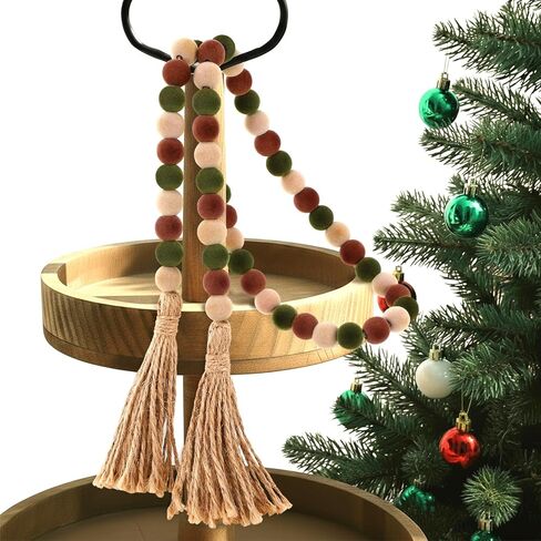 Velvet Christmas Bead Garland, 39 Inch Vintage Flock Beads with Tassels Tiered Tray Decor Wall Hanging Home Ornaments for Christmas Tree Decorations in Saudi Arabia