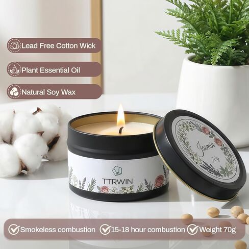 TTRWIN Relaxing Scented Candles Gift Set - 6 Natural Soy Wax Candles for Cosy Home, Aromatherapy Soy Candles in Jars, Stress Relief and Gifts, Christmas, Birthday, Spa Scents for Women, Men in Kuwait
