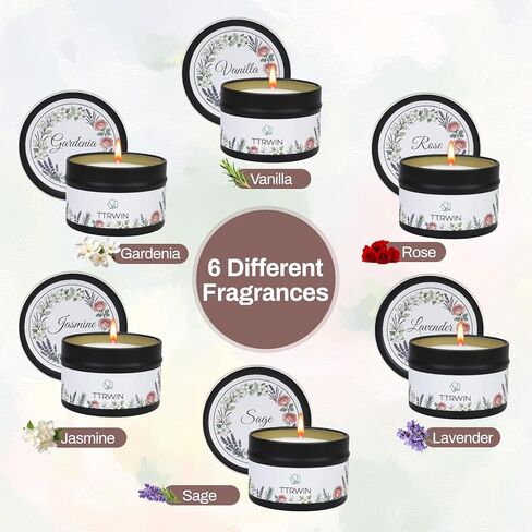 TTRWIN Relaxing Scented Candles Gift Set - 6 Natural Soy Wax Candles for Cosy Home, Aromatherapy Soy Candles in Jars, Stress Relief and Gifts, Christmas, Birthday, Spa Scents for Women, Men in Kuwait
