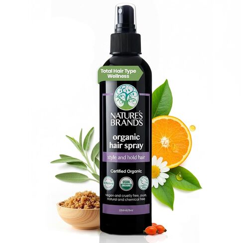 Nature's Brands Organic Hair Spray, 8 Oz - Biotin-Enriched Non Toxic Hairspray with Green Tea, Sage & Geranium Oil for Long-Lasting Hold, Shine, Frizz Control, and Volume Boost - Paraben-Free, Vegan in Kuwait