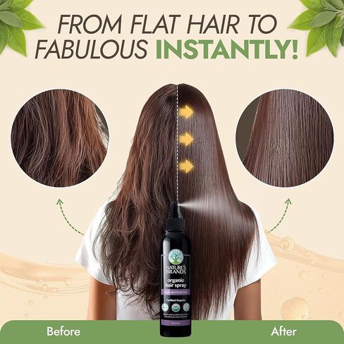Nature's Brands Organic Hair Spray, 8 Oz - Biotin-Enriched Non Toxic Hairspray with Green Tea, Sage & Geranium Oil for Long-Lasting Hold, Shine, Frizz Control, and Volume Boost - Paraben-Free, Vegan in Kuwait