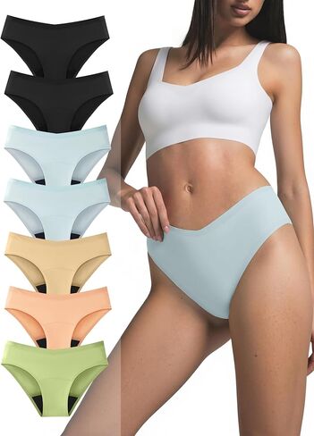 TIICHOO Seamless Period Underwear for Women Regular Absorbency No Show Period Bikini Panties 7 Pack in Saudi Arabia