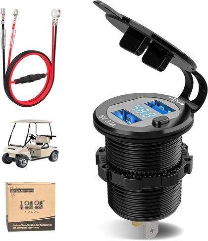 منافذ USB 2 في 1 مخرجات مزدوجة وشاشة LED مقياس جهد عالمي لسيارة النادي، EZGO & Yamaha، شحن سريع 3.1 أمبير، مقبس شحن آمن بغطاء معدني 9 فولت - 48 فولت مدخل جهد in Kuwait