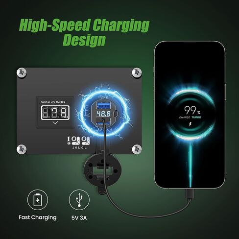 منافذ USB 2 في 1 مخرجات مزدوجة وشاشة LED مقياس جهد عالمي لسيارة النادي، EZGO & Yamaha، شحن سريع 3.1 أمبير، مقبس شحن آمن بغطاء معدني 9 فولت - 48 فولت مدخل جهد in Kuwait