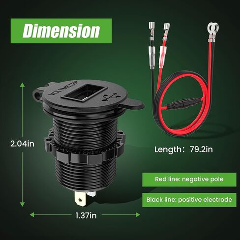 منافذ USB 2 في 1 مخرجات مزدوجة وشاشة LED مقياس جهد عالمي لسيارة النادي، EZGO & Yamaha، شحن سريع 3.1 أمبير، مقبس شحن آمن بغطاء معدني 9 فولت - 48 فولت مدخل جهد in Kuwait