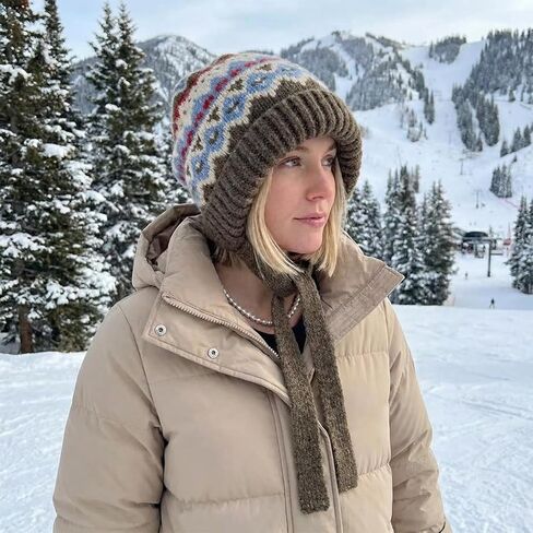 Women's Knitted Hat - Soft & Warm for Winter, Windproof Ear-Protecting Wide Brim, Khaki in Kuwait