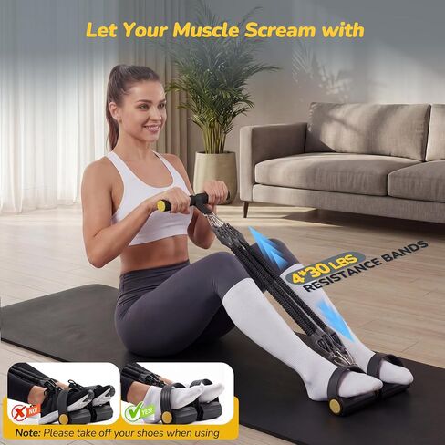 Upgrade Foot Pedal Resistance Bands with Handles, 4 Tube Adjustable Resistance Bands for Abdomen, Waist, Arm, Core/ABS, Leg Workout - Stirrup Puller for Men Women for Full Body Workout in Kuwait