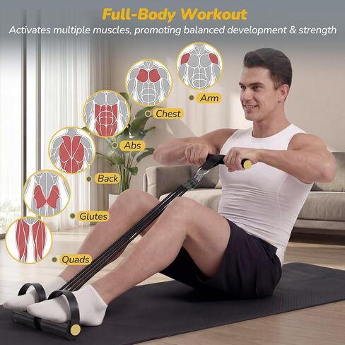 Upgrade Foot Pedal Resistance Bands with Handles, 4 Tube Adjustable Resistance Bands for Abdomen, Waist, Arm, Core/ABS, Leg Workout - Stirrup Puller for Men Women for Full Body Workout in Kuwait